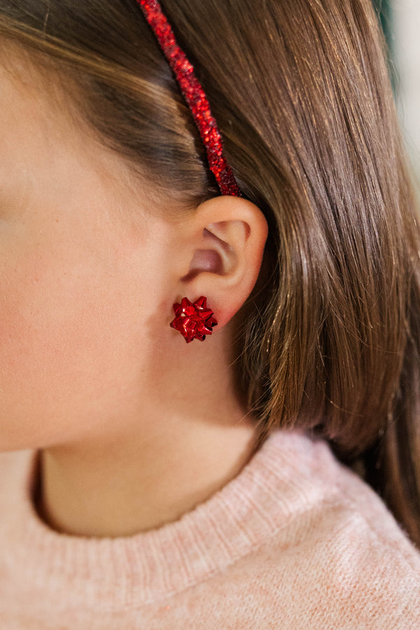 Girls: All Is Bright Red Gift Bow Earrings
