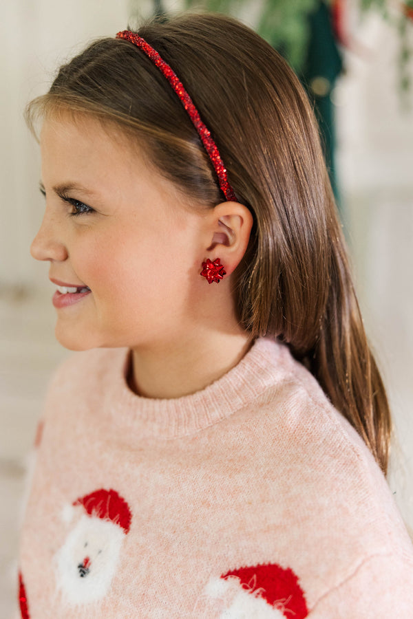 Girls: All Is Bright Red Gift Bow Earrings