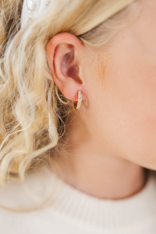 Girls: Keep It Simple Gold Rhinestone Huggies