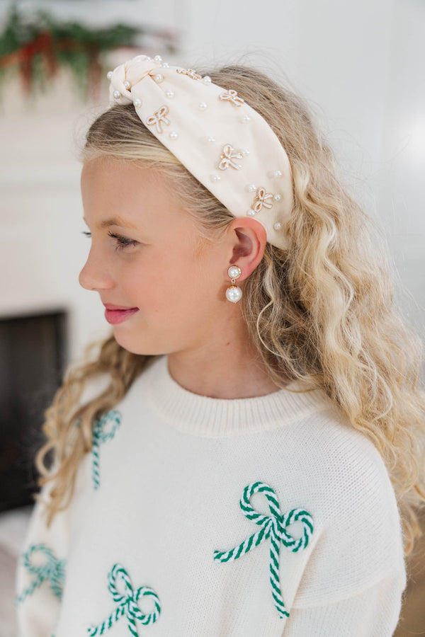 Girls: Finishing Touches Cream Bow Embellished Headband