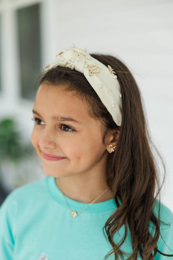 Girls: Finishing Touches Cream Bow Embellished Headband