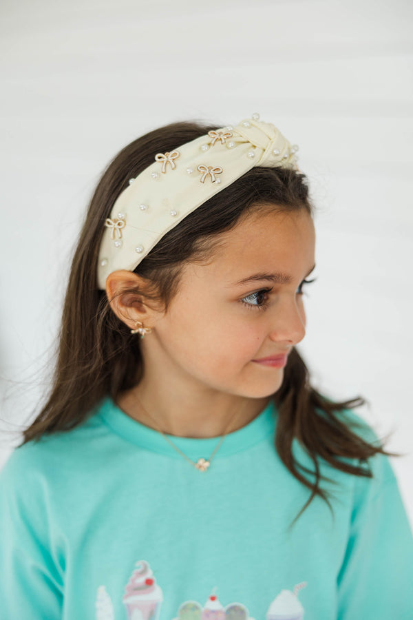 Girls: Finishing Touches Cream Bow Embellished Headband