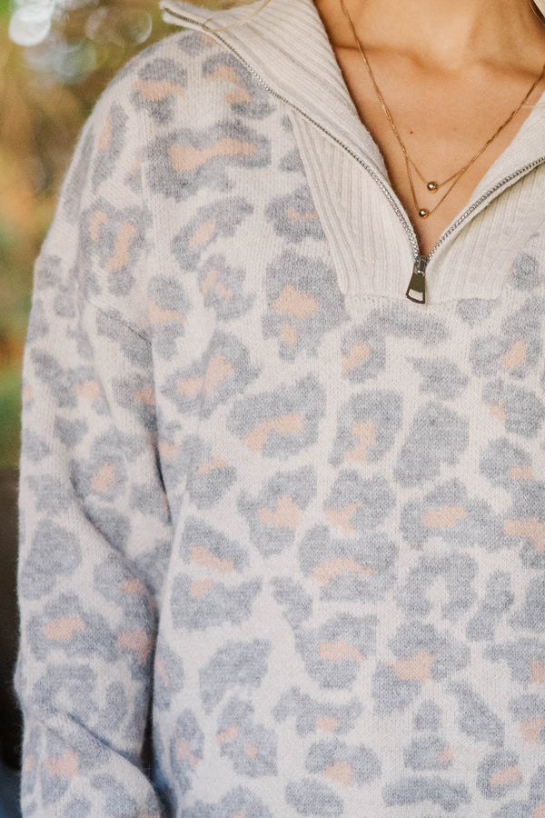 Purrfectly Chic Cream Leopard Sweater