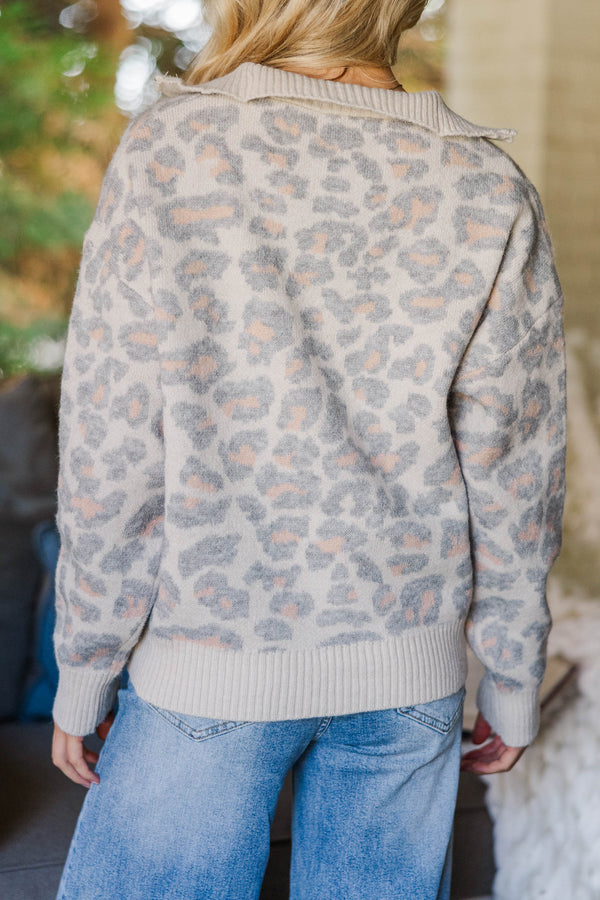 Purrfectly Chic Cream Leopard Sweater