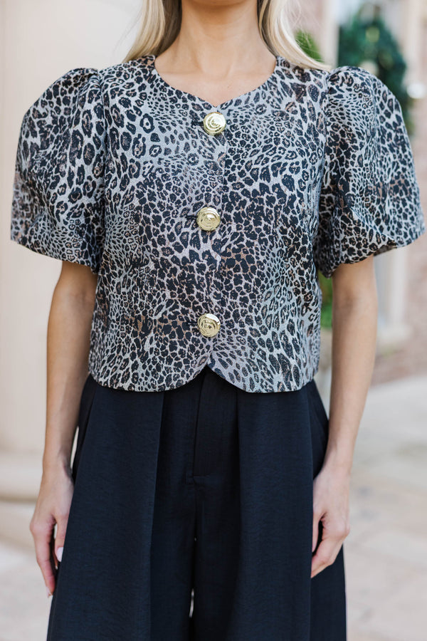 Something To You Black Leopard Cropped Jacket