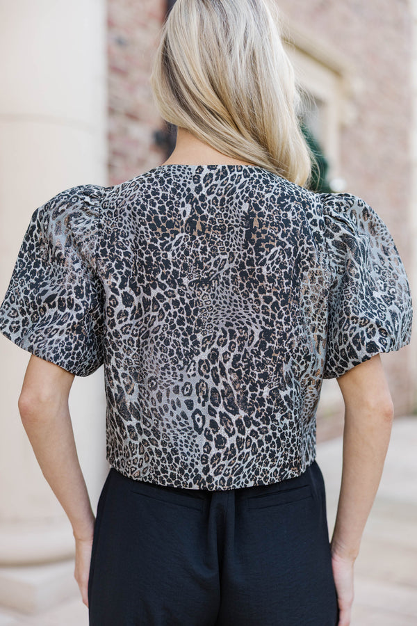 Something To You Black Leopard Cropped Jacket