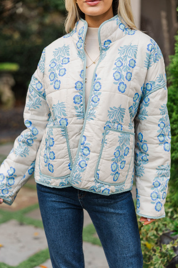 Looking At Success Blue Medallion Quilted Jacket