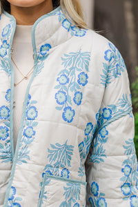 Looking At Success Blue Medallion Quilted Jacket