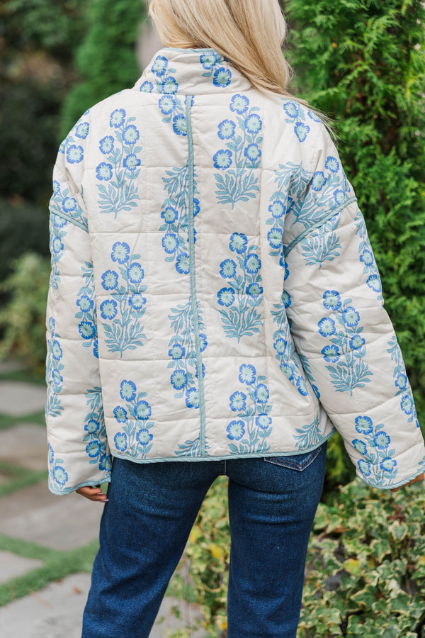 Looking At Success Blue Medallion Quilted Jacket