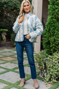 Looking At Success Blue Medallion Quilted Jacket