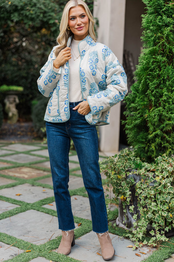 Looking At Success Blue Medallion Quilted Jacket