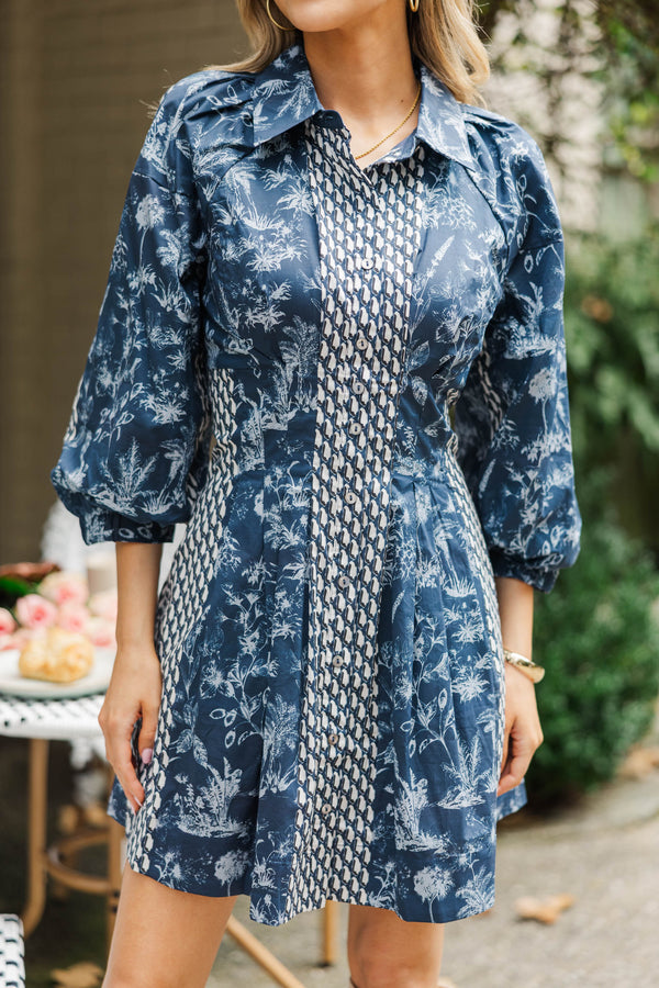Get A Clue Navy Toile Dress