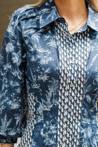 Get A Clue Navy Toile Dress