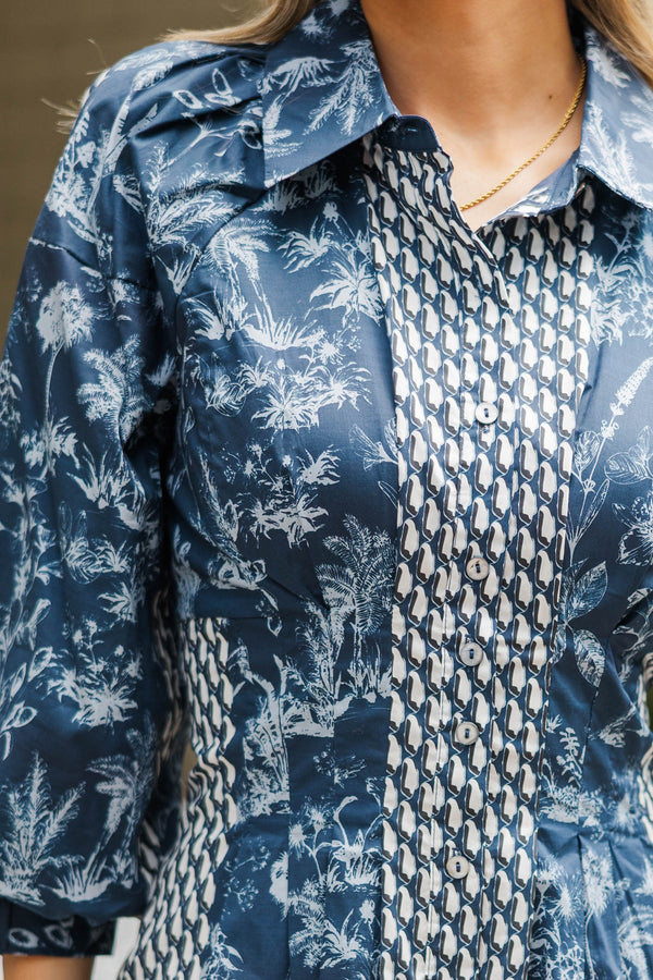 Get A Clue Navy Toile Dress