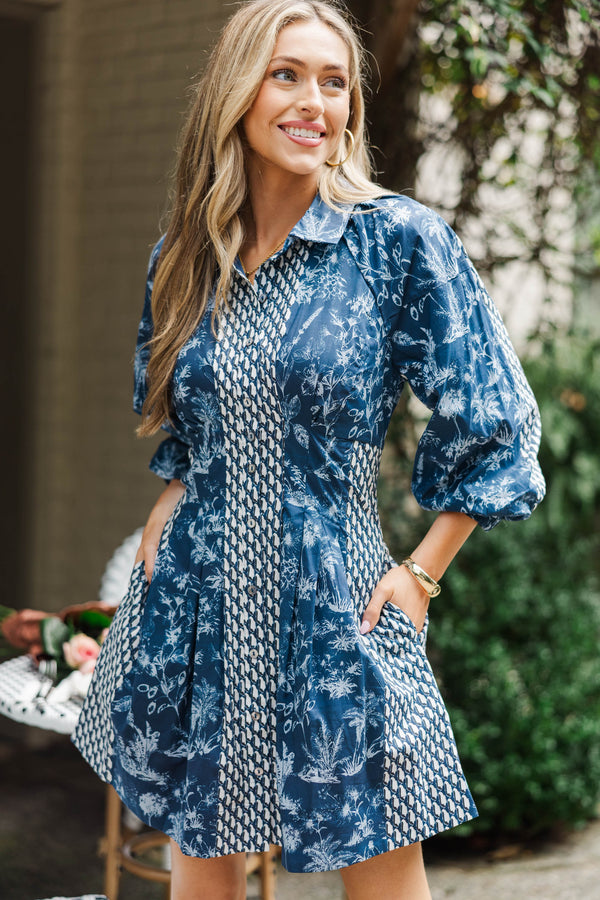Get A Clue Navy Toile Dress