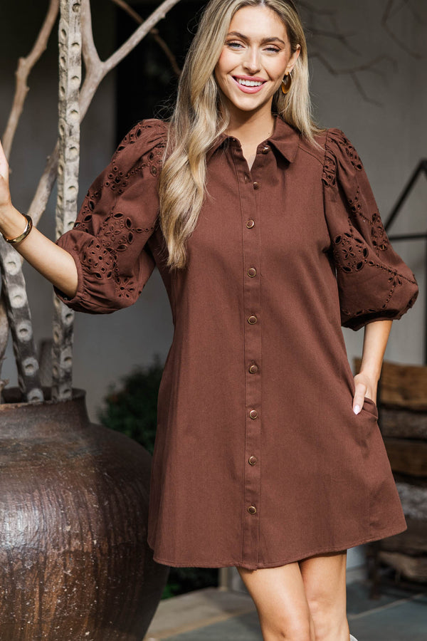 So You Love Me Brown Eyelet Dress