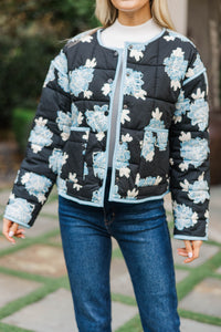 Kindly As She Goes Black Floral Quilted Jacket