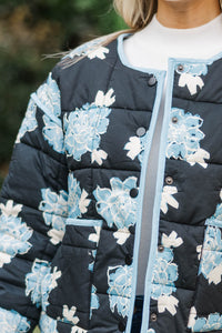 Kindly As She Goes Black Floral Quilted Jacket