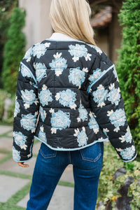 Kindly As She Goes Black Floral Quilted Jacket