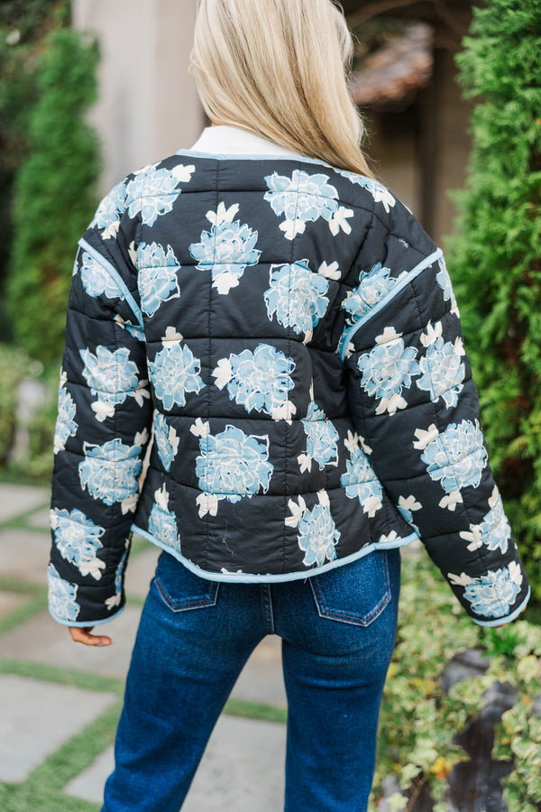 Kindly As She Goes Black Floral Quilted Jacket