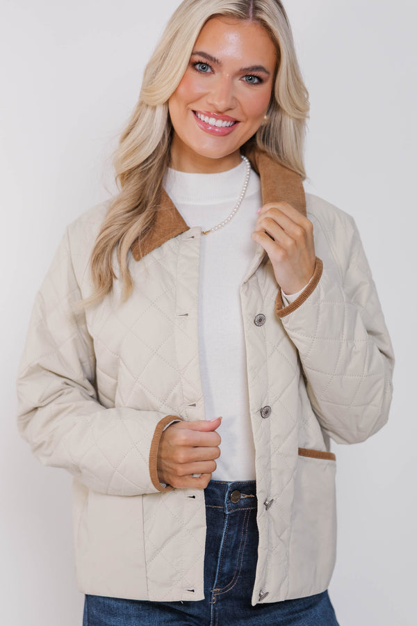 Just This Once Cream Quilted Jacket