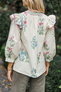 Softly Stunning Cream Medallion L/S Blouse