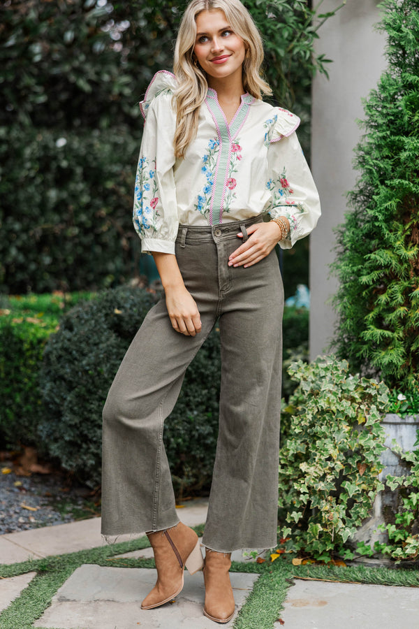 Softly Stunning Cream Medallion L/S Blouse