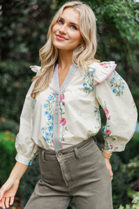 Softly Stunning Cream Medallion L/S Blouse