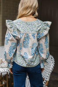 Effortless Elegance Blue Medallion Blouse
