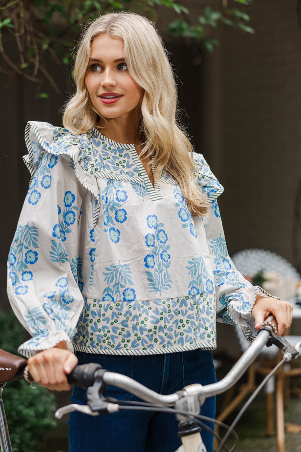 Effortless Elegance Blue Medallion Blouse