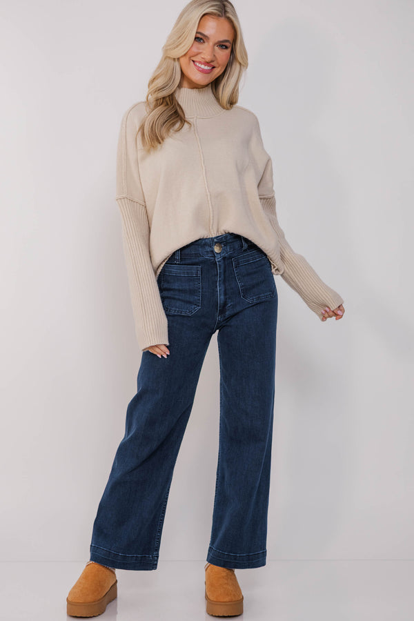 Staying Warm Oatmeal Mock Neck Sweater