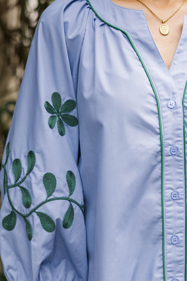 Together We Can Blue Embroidered Blouse