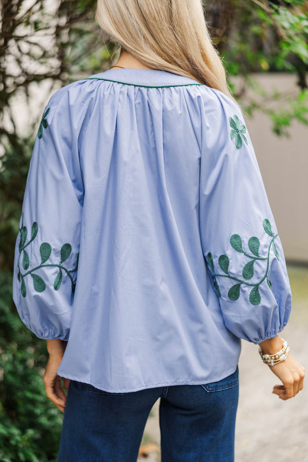 Together We Can Blue Embroidered Blouse