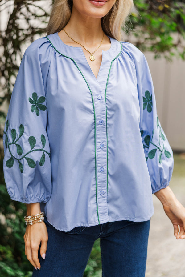 Together We Can Blue Embroidered Blouse