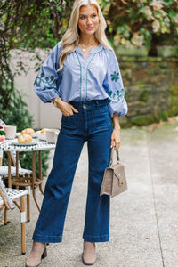 Together We Can Blue Embroidered Blouse