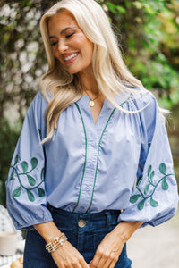 Together We Can Blue Embroidered Blouse