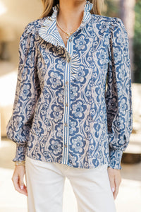 Say How You Feel Navy Medallion Blouse
