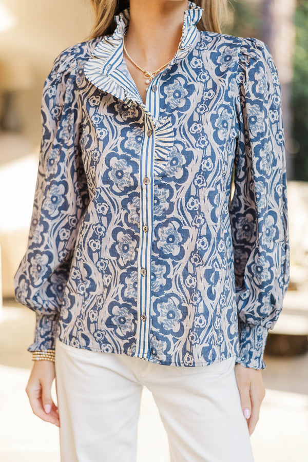 Say How You Feel Navy Medallion Blouse