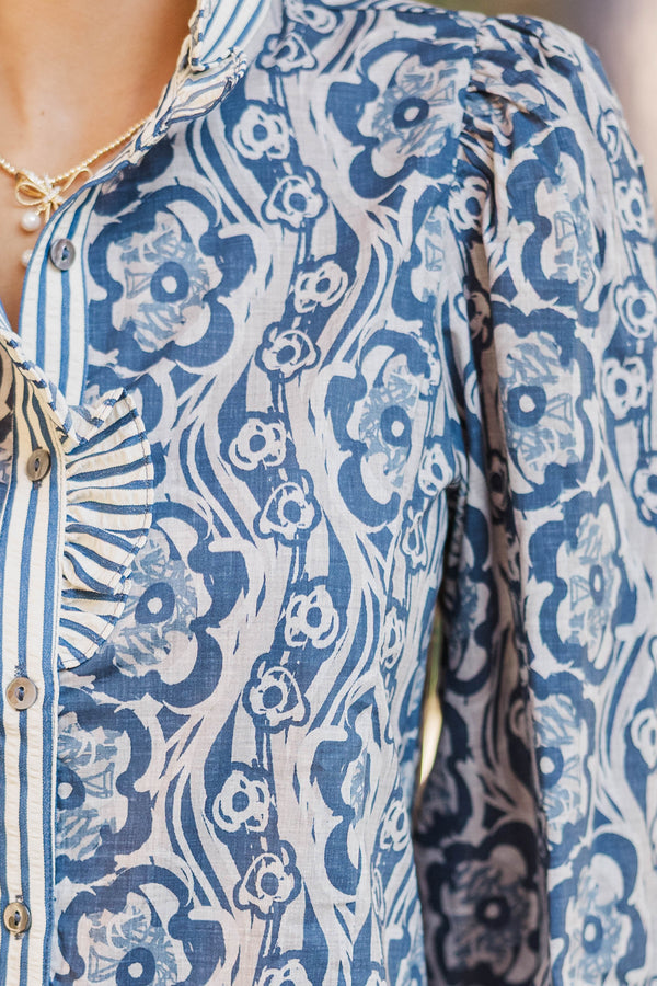 Say How You Feel Navy Medallion Blouse