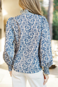 Say How You Feel Navy Medallion Blouse