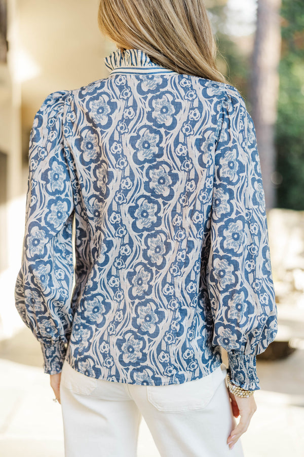 Say How You Feel Navy Medallion Blouse