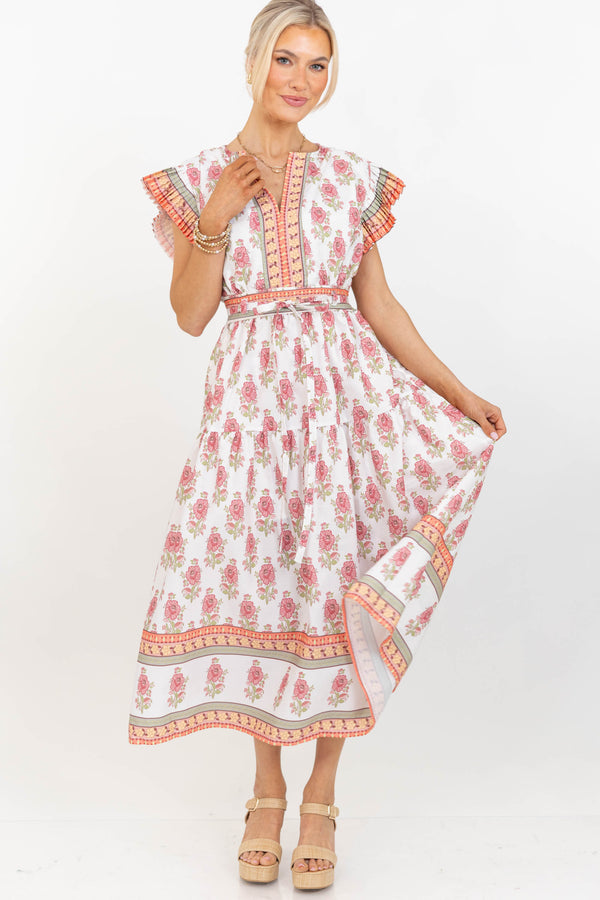 This One’s A Must White Floral Midi Dress