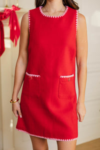 Perfectly Poised Red Tweed Mini Dress