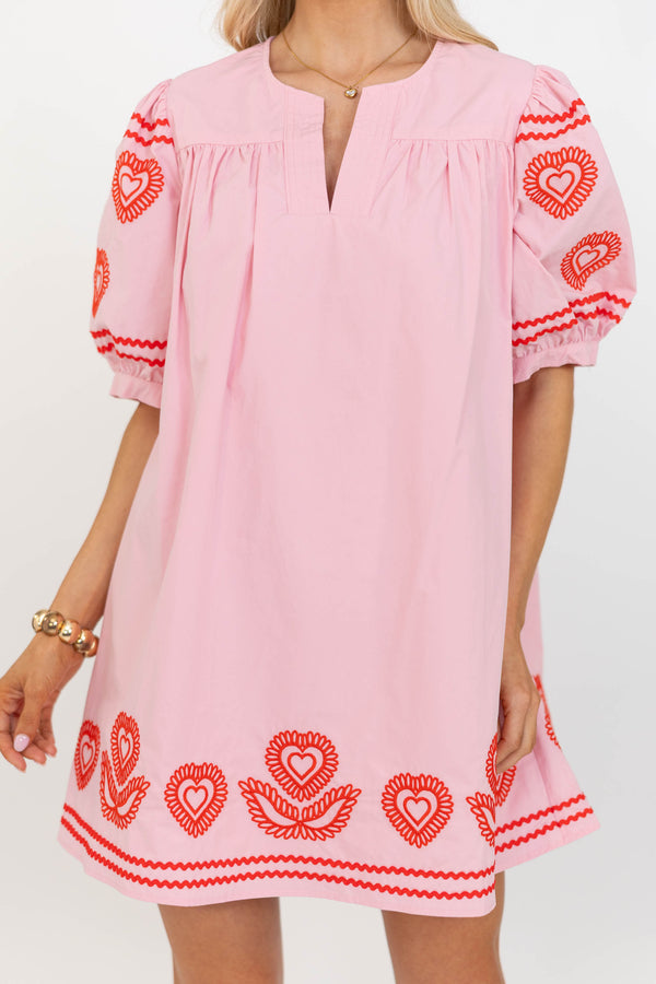 The Weekend Edit Pink Embroidered Dress