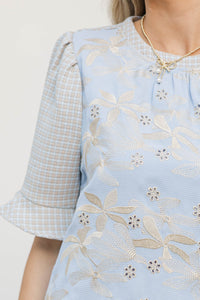 Frosted Petals Light Blue Embroidered Dress