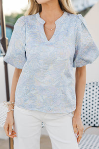 Special To Me Blue Brocade Blouse