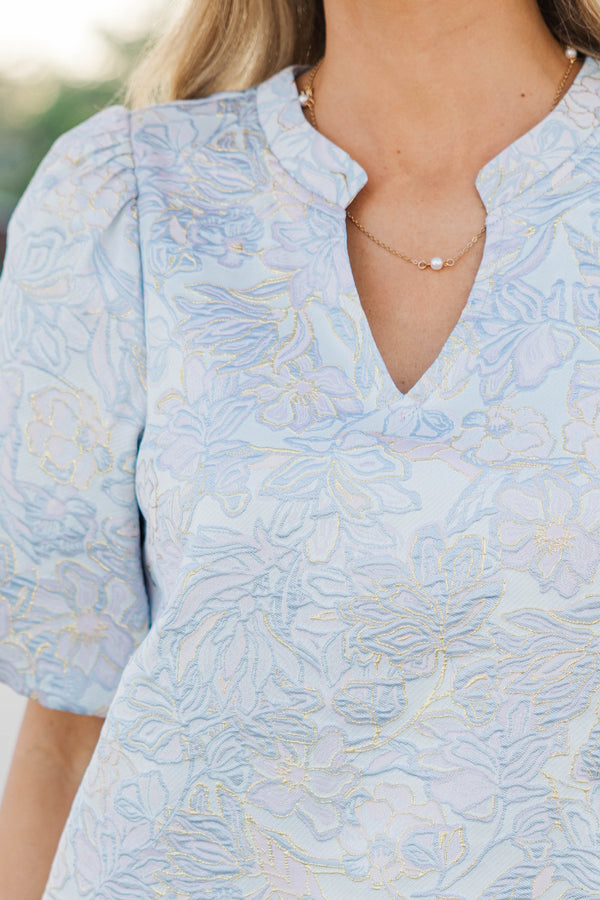 Special To Me Blue Brocade Blouse