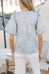 Special To Me Blue Brocade Blouse