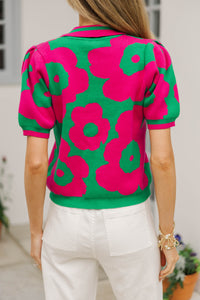 Petal Punch Green Floral Sweater