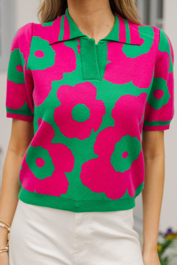 Petal Punch Green Floral Sweater